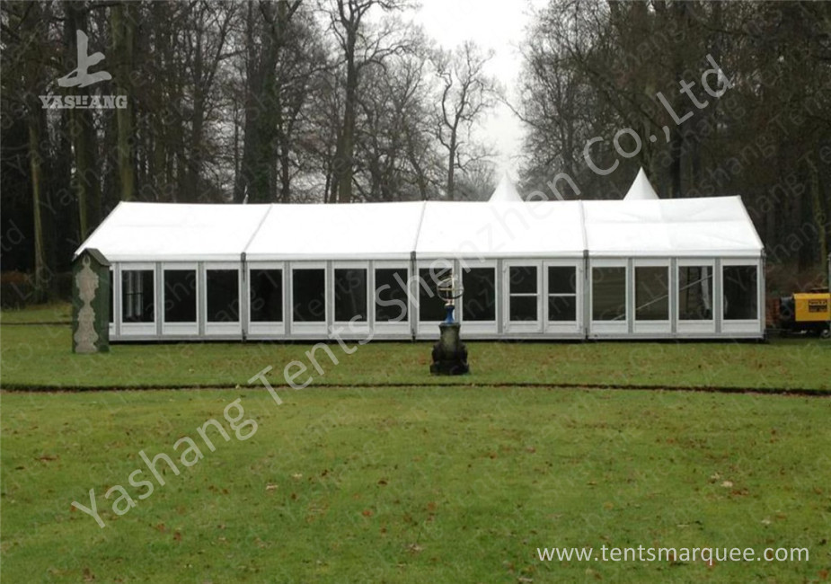 White Fabric Top Outdoor Event Tent , Aluminum Profile Hard Glass Wall Tent