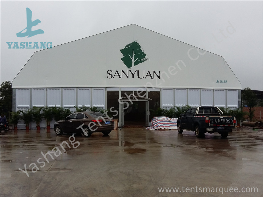 Double Pitch High Pressed Aluminum Framed Tent Solid ABS Wall Clear Glass Door 20M X 40M